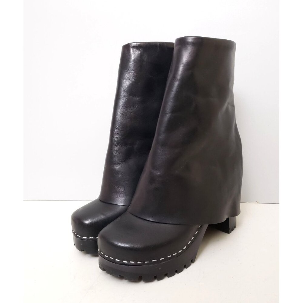 Swedish Hasbeens Bootcut Boots Black Leather Size 40 - Picture 2 of 5